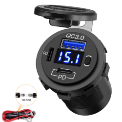 Gniazdo ładowania 2x PD 30W, QC3.0 18W z woltomierzem